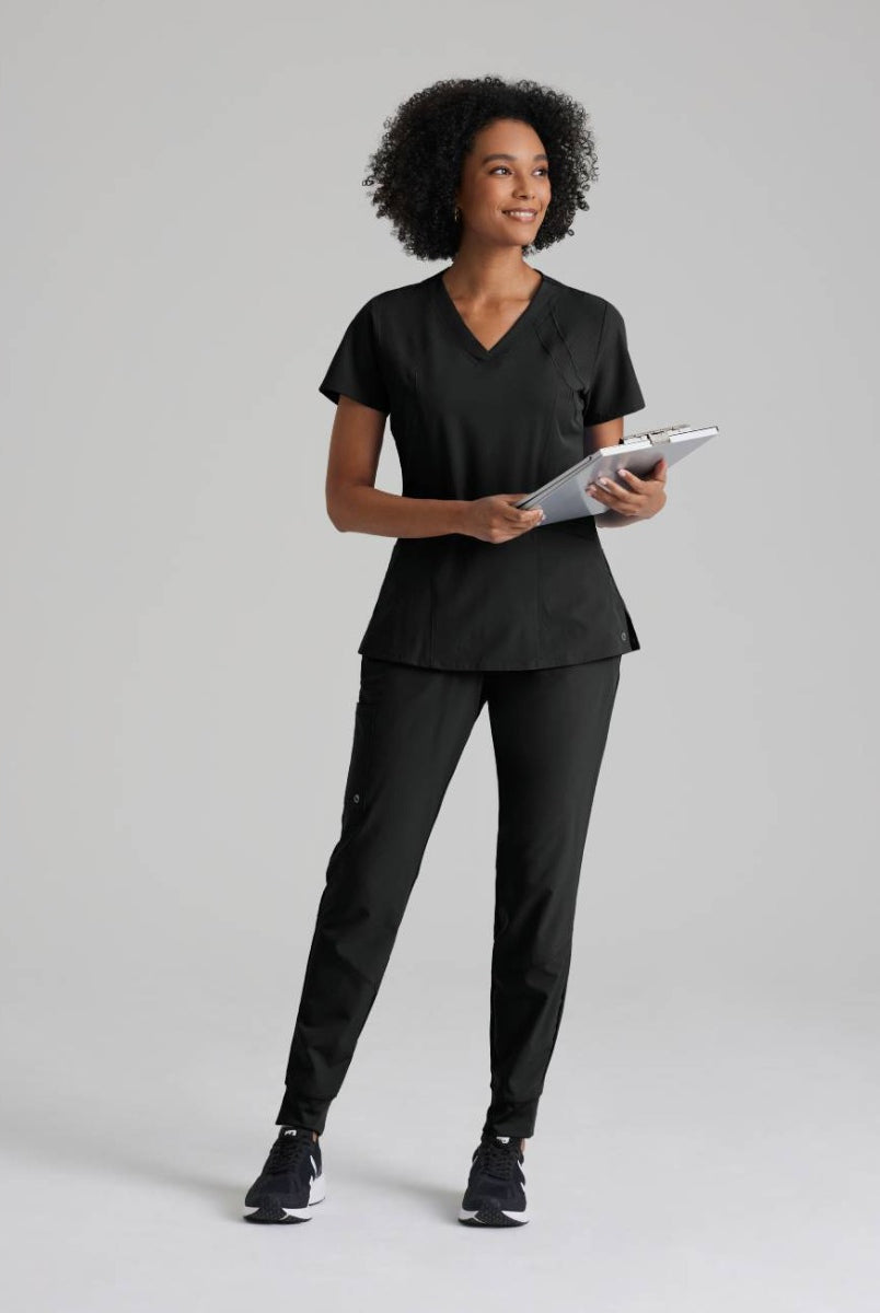 Barco One 4 Pocket V-Neck Perforated Panel Scrub Top | BLACK