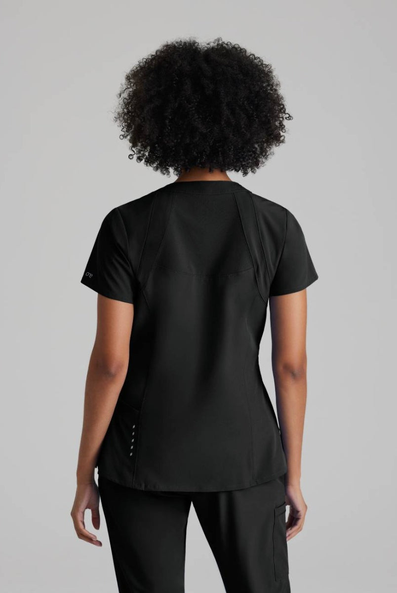 Barco One 4 Pocket V-Neck Perforated Panel Scrub Top | BLACK