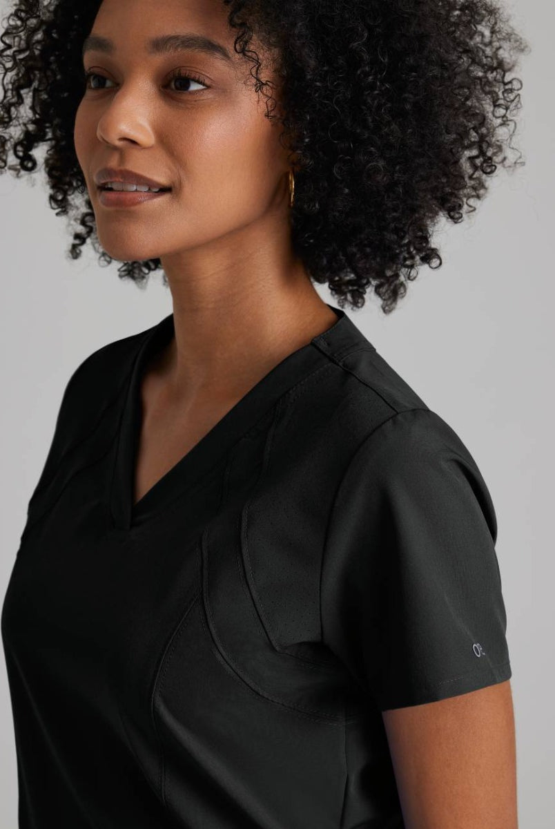 Barco One 4 Pocket V-Neck Perforated Panel Scrub Top | BLACK