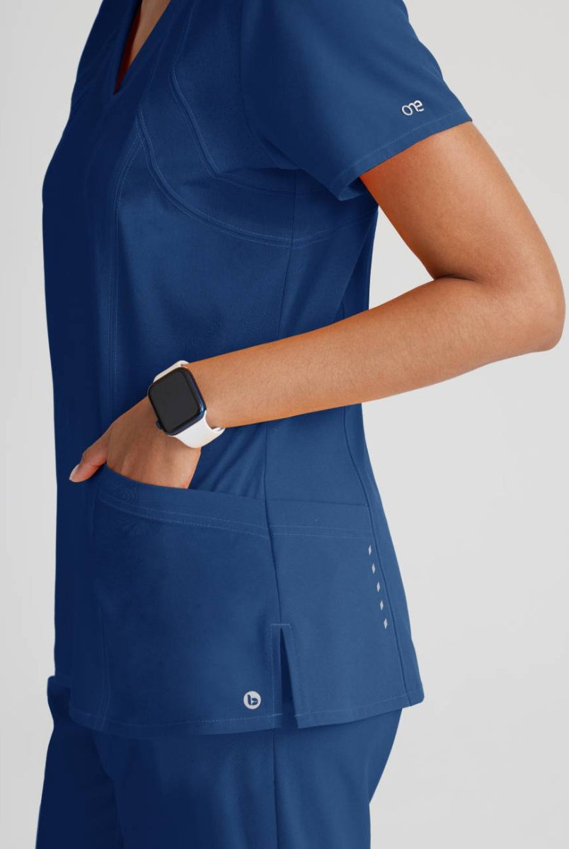 Barco One 4 Pocket V-Neck Perforated Panel Scrub Top | NAVY