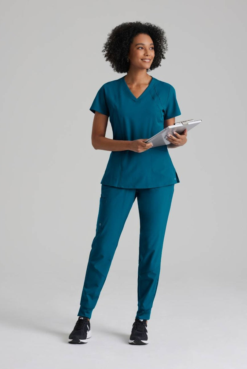 Barco One 4 Pocket V-Neck Perforated Panel Scrub Top | Bahama / Caribbean