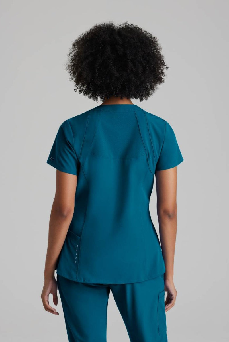 Barco One 4 Pocket V-Neck Perforated Panel Scrub Top | Bahama / Caribbean