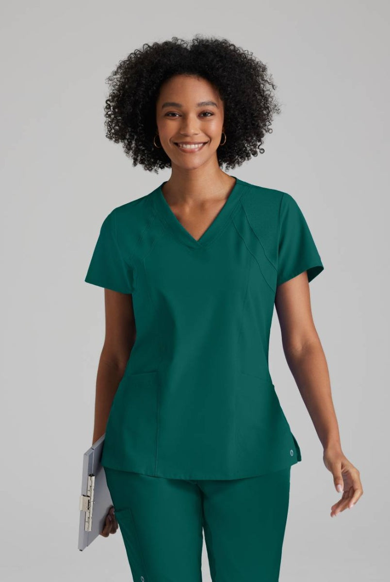 Barco One 4 Pocket V-Neck Perforated Panel Scrub Top | Hunter Green