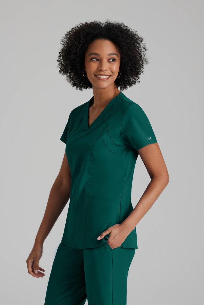 Barco One 4 Pocket V-Neck Perforated Panel Scrub Top | Hunter Green