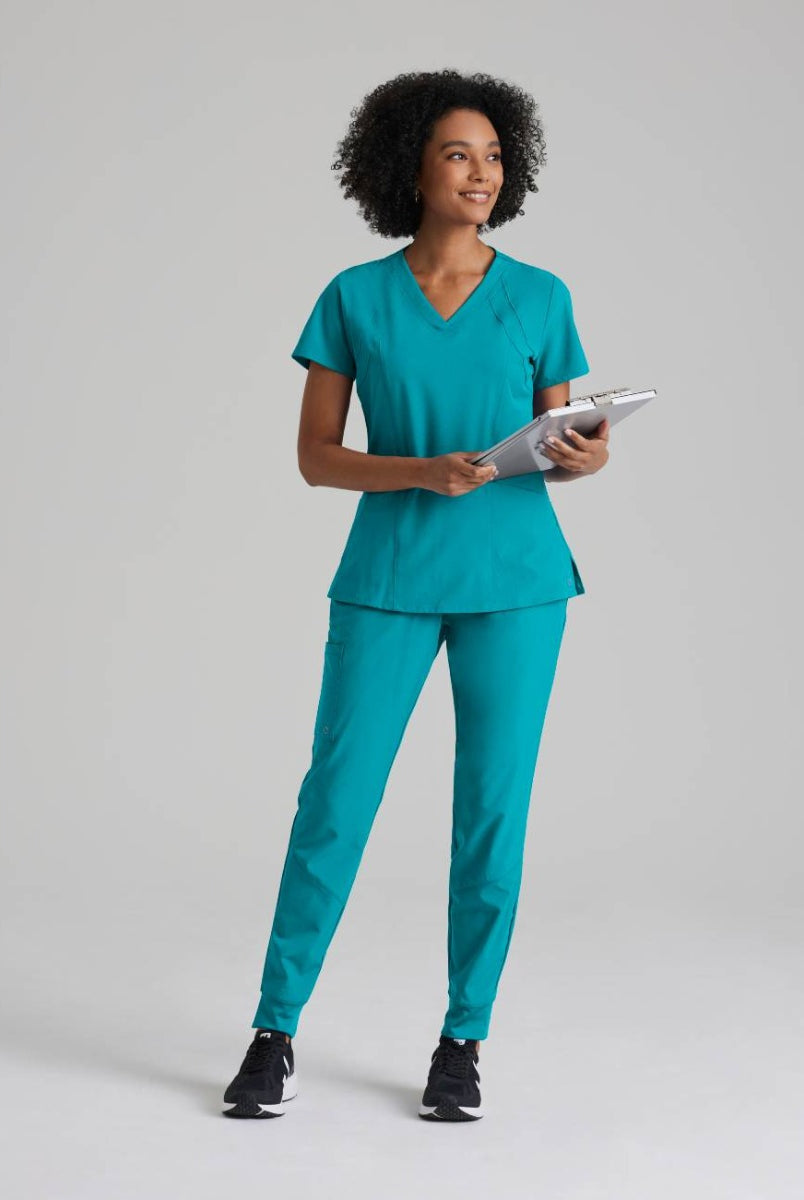 Barco One 4 Pocket V-Neck Perforated Panel Scrub Top | Teal