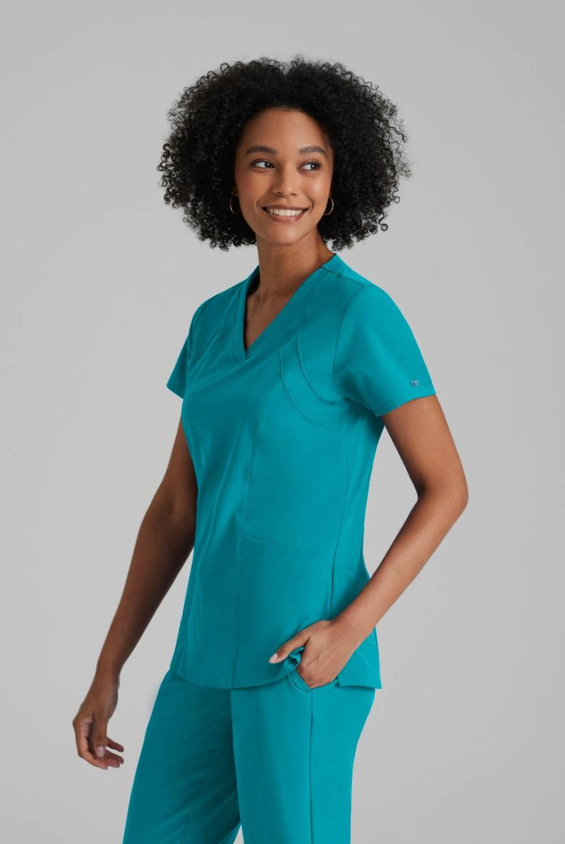 Barco One 4 Pocket V-Neck Perforated Panel Scrub Top | Teal