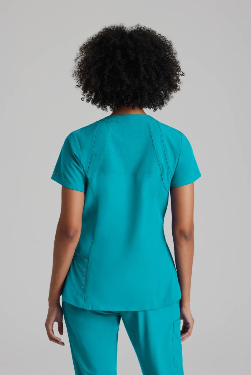 Barco One 4 Pocket V-Neck Perforated Panel Scrub Top | Teal