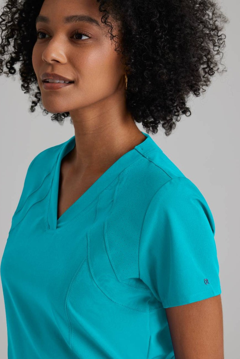 Barco One 4 Pocket V-Neck Perforated Panel Scrub Top | Teal