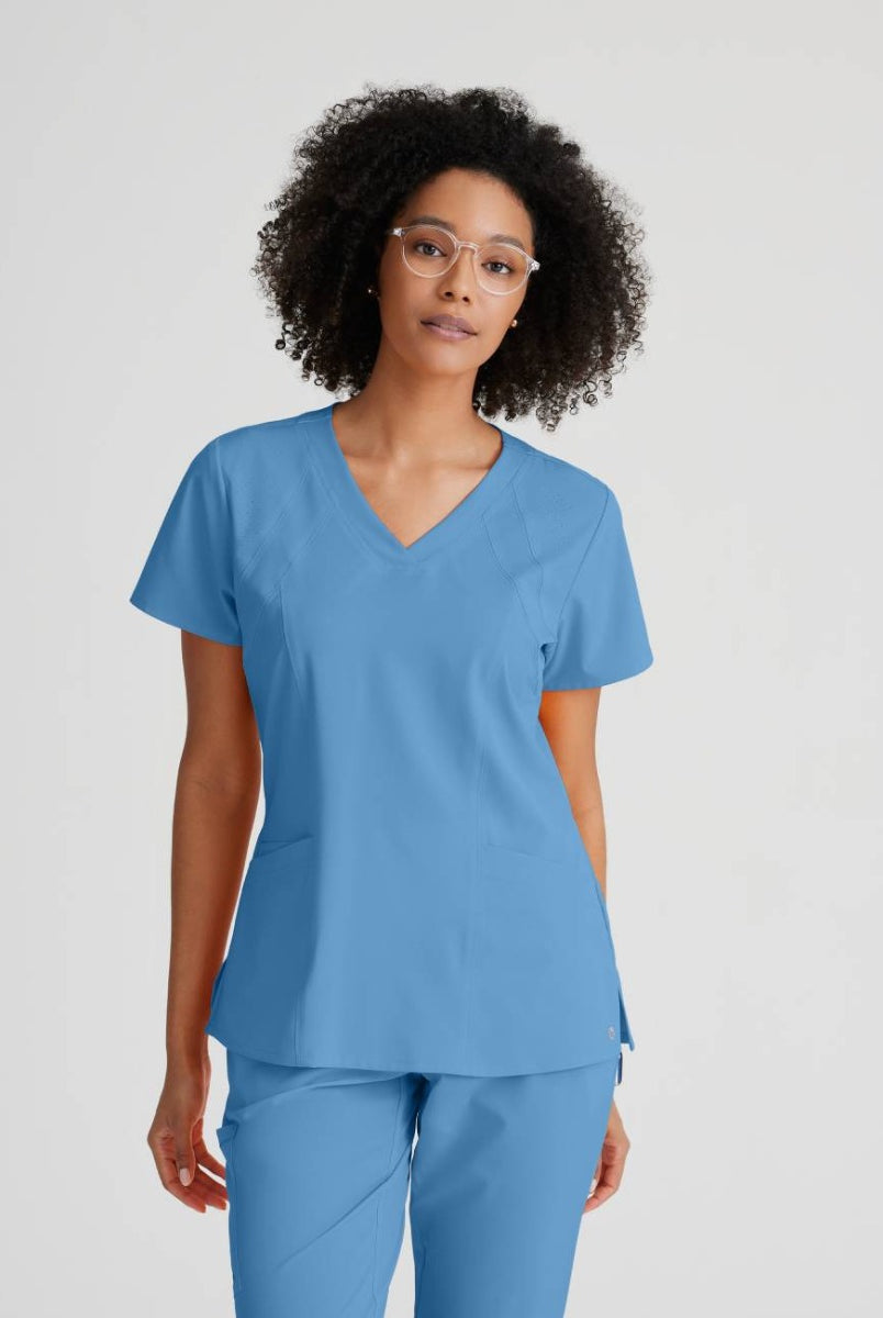 Barco One 4 Pocket V-Neck Perforated Panel Scrub Top | TRUE CEIL