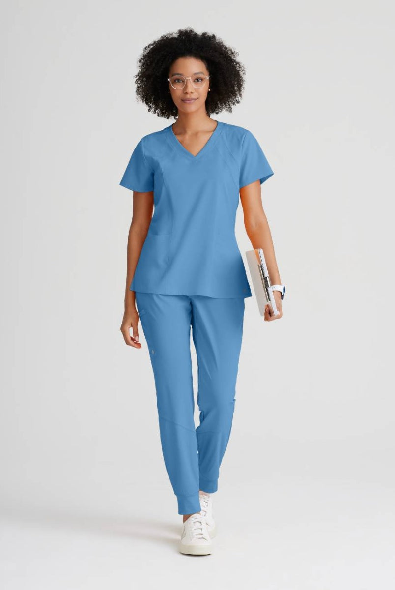 Barco One 4 Pocket V-Neck Perforated Panel Scrub Top | TRUE CEIL
