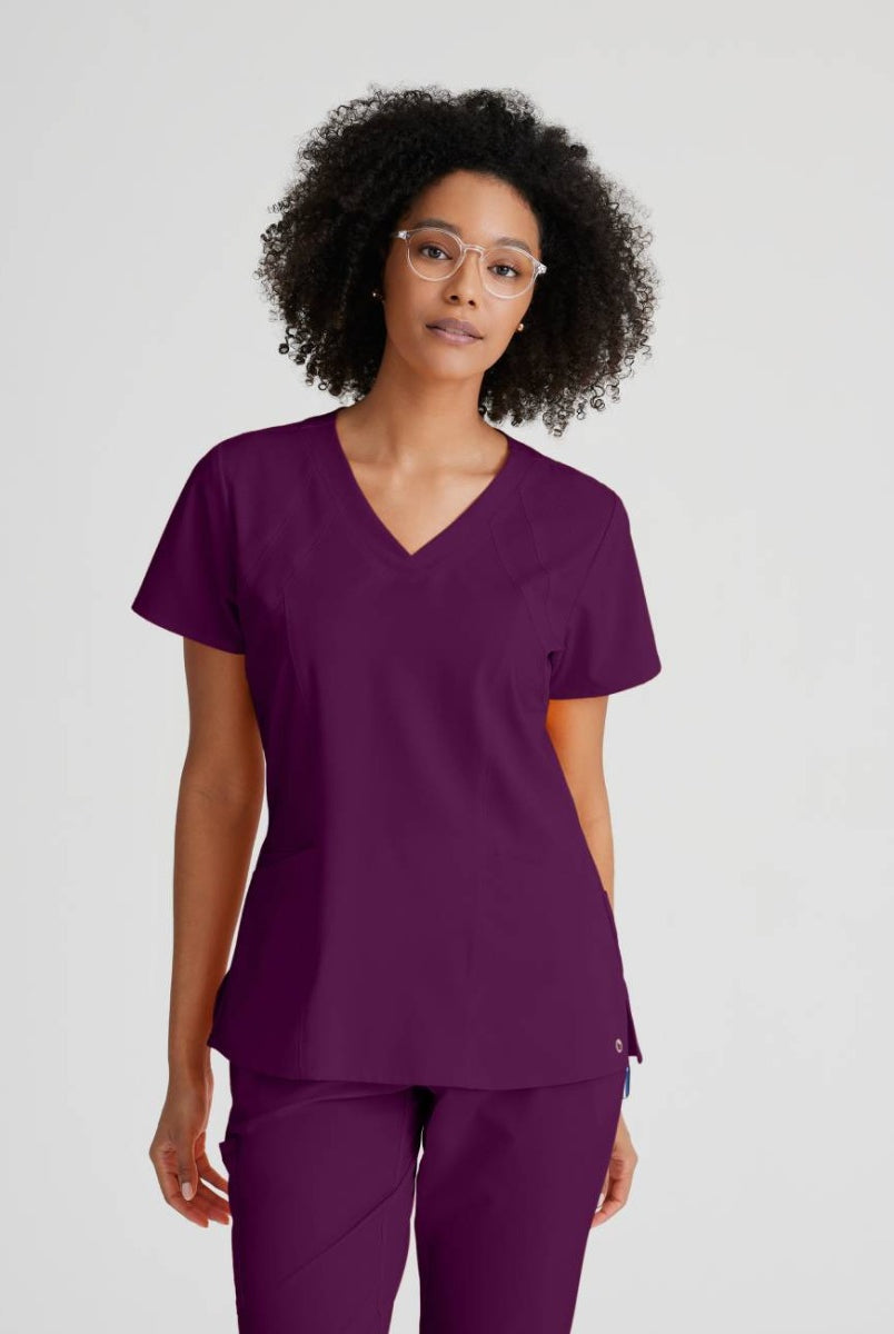 Barco One 4 Pocket V-Neck Perforated Panel Scrub Top | Wine