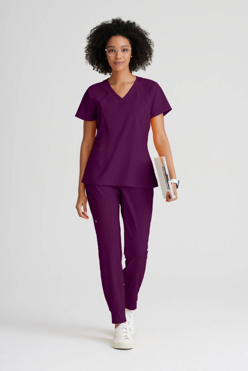Barco One 4 Pocket V-Neck Perforated Panel Scrub Top | Wine