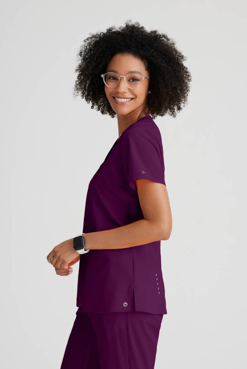Barco One 4 Pocket V-Neck Perforated Panel Scrub Top | Wine