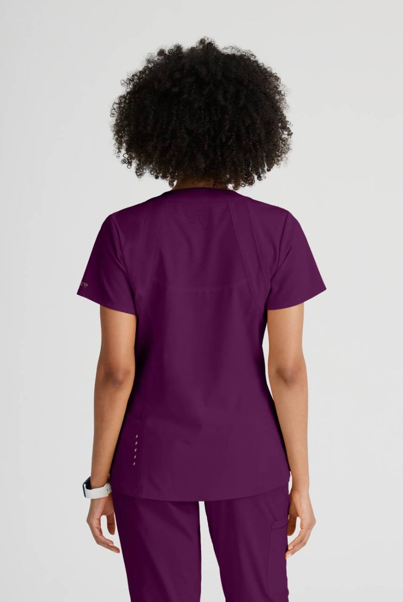 Barco One 4 Pocket V-Neck Perforated Panel Scrub Top | Wine