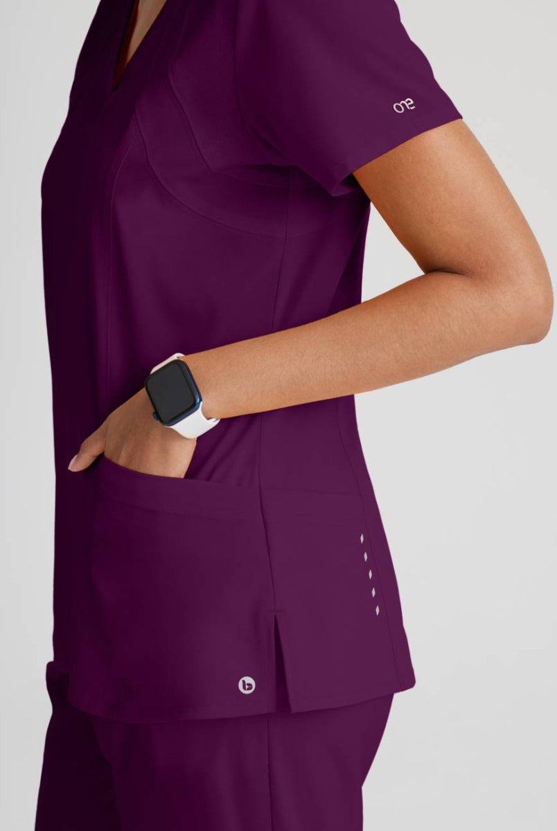 Barco One 4 Pocket V-Neck Perforated Panel Scrub Top | Wine