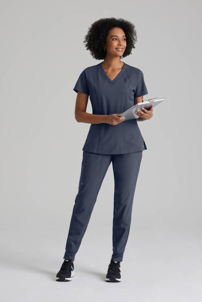 Barco One 4 Pocket V-Neck Perforated Panel Scrub Top | Steel