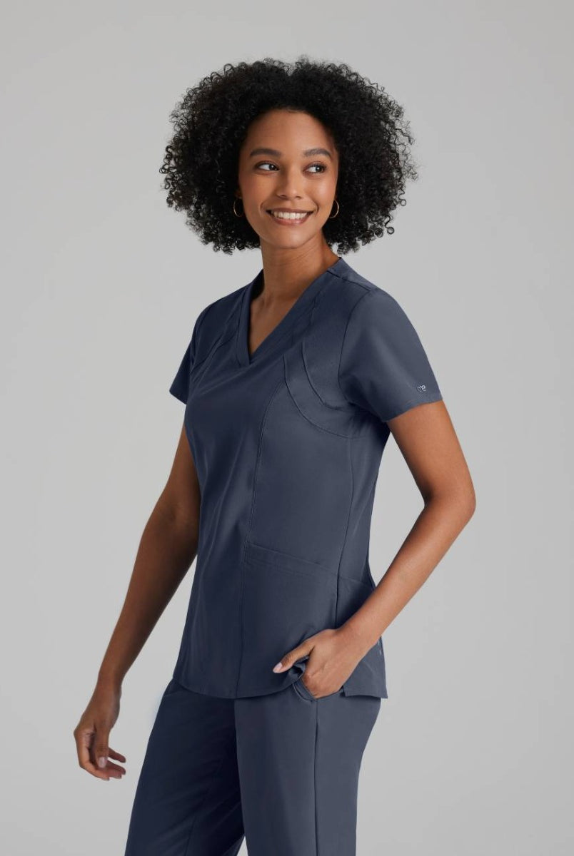 Barco One 4 Pocket V-Neck Perforated Panel Scrub Top | Steel