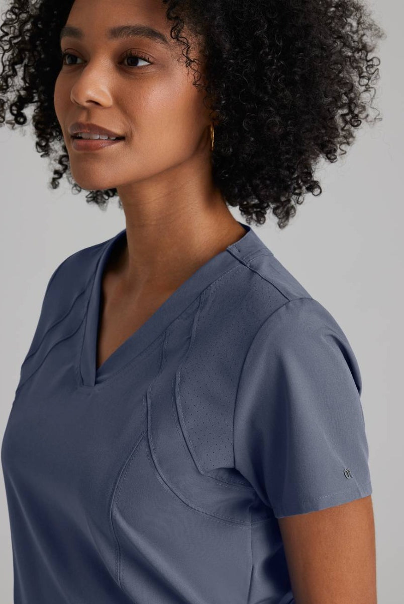 Barco One 4 Pocket V-Neck Perforated Panel Scrub Top | Steel