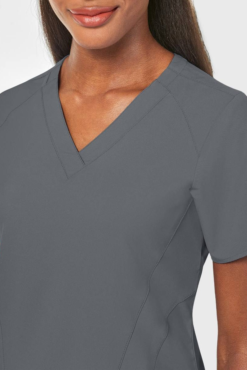 W123 WOMENS STYLIZED V-NECK TOP | Pewter Grey