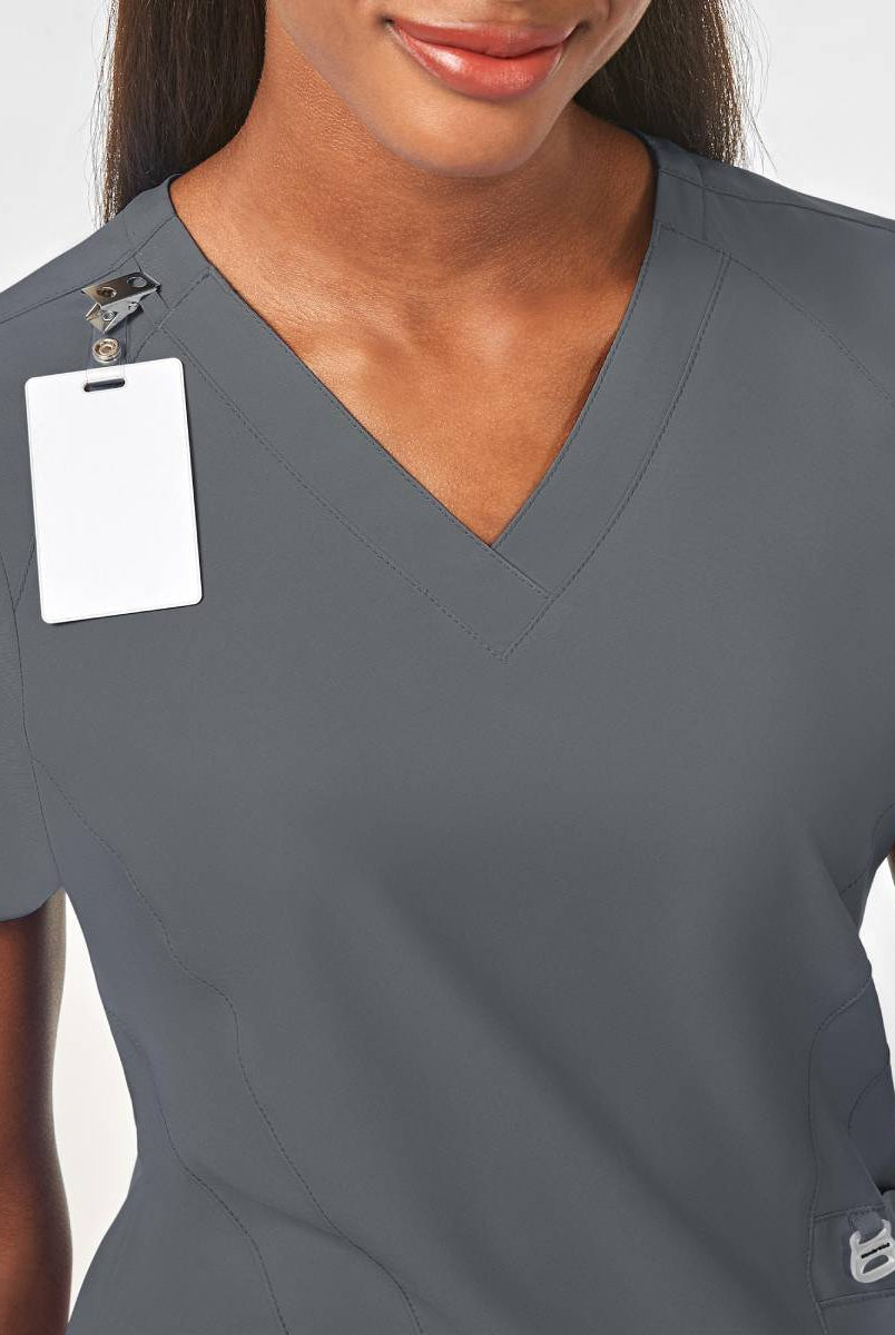 W123 WOMENS STYLIZED V-NECK TOP | Pewter Grey