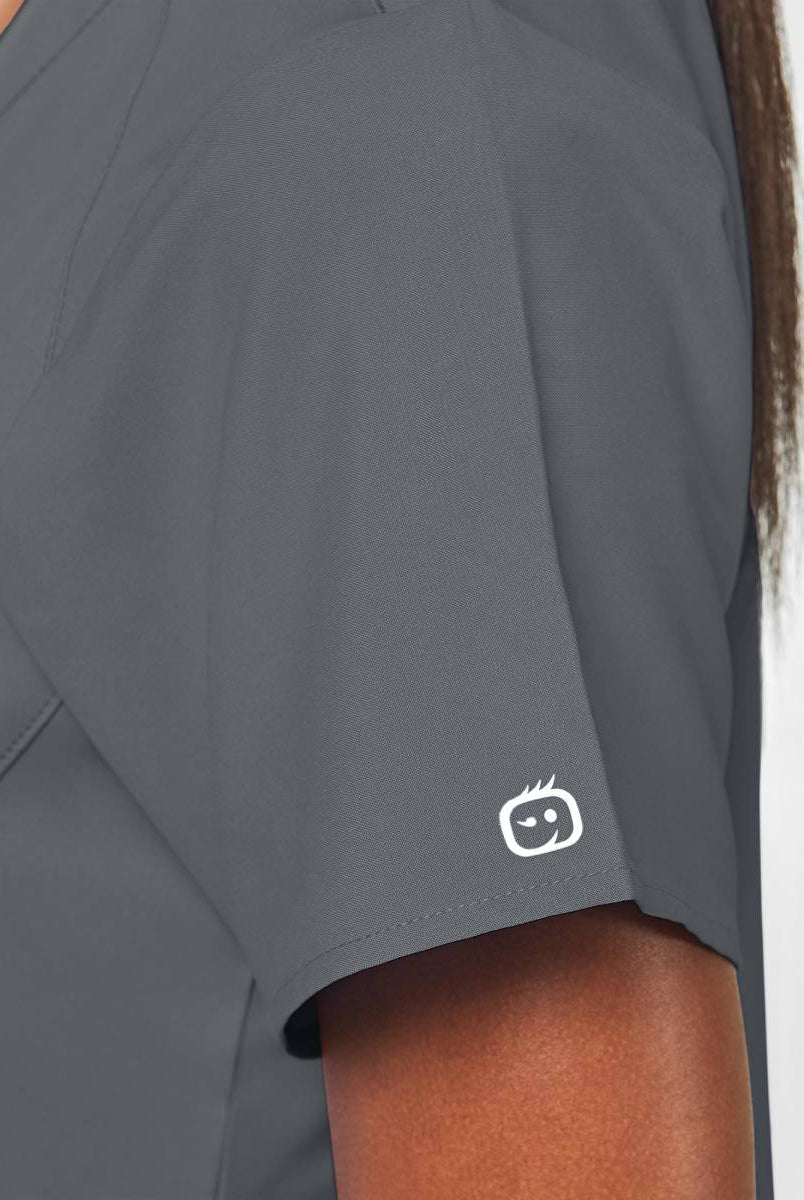 W123 WOMENS STYLIZED V-NECK TOP | Pewter Grey