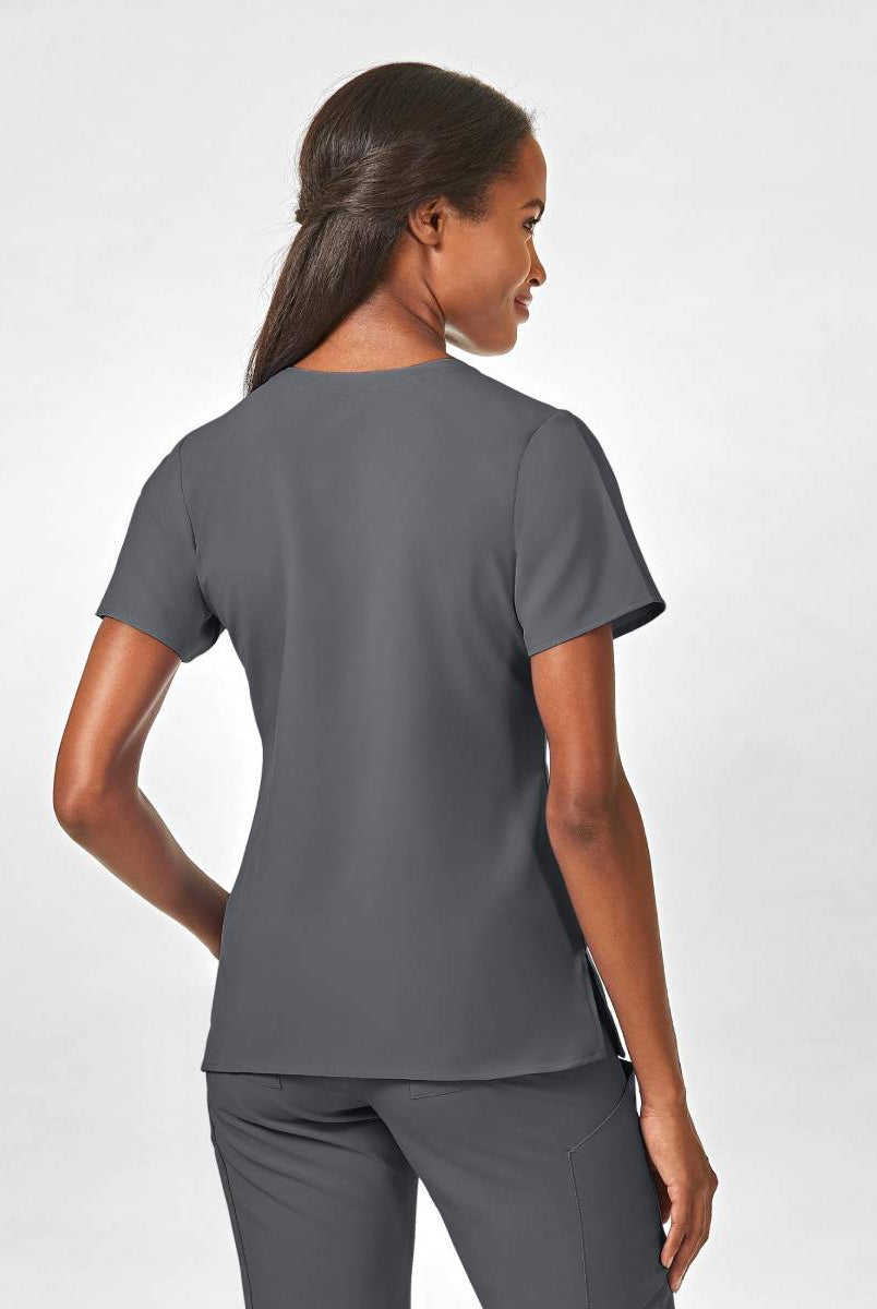 W123 WOMENS STYLIZED V-NECK TOP | Pewter Grey