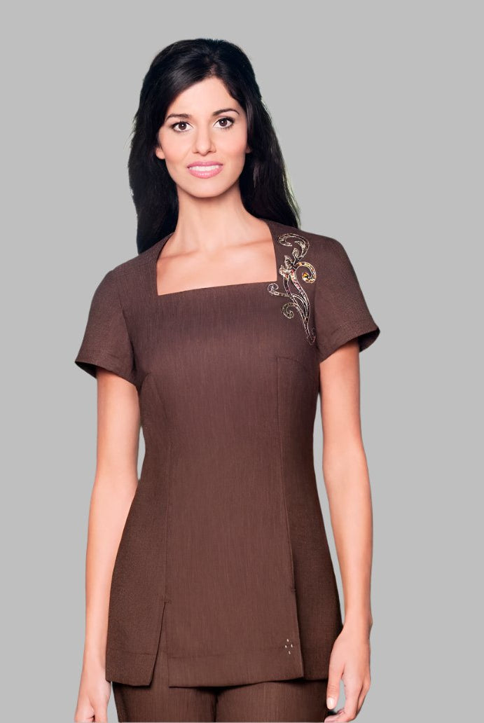 AVA A-LINE SALON TUNIC | BROWN LINEN LOOK