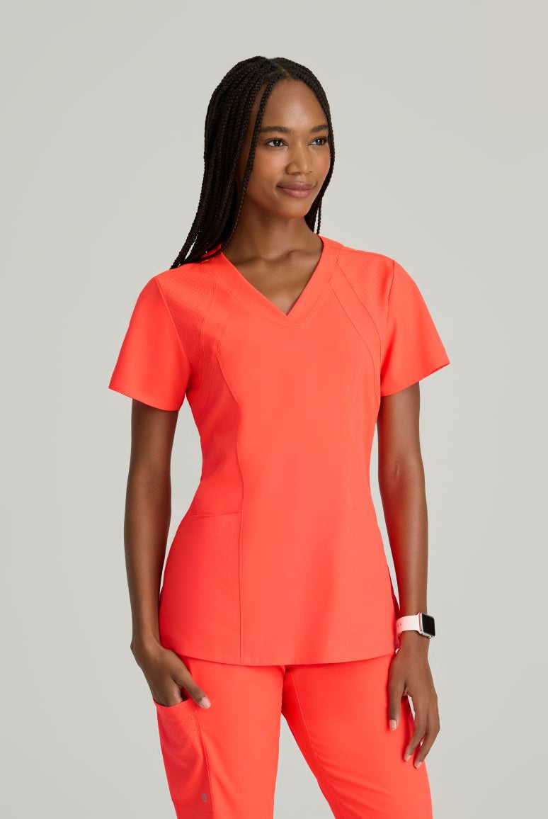 Barco One 4 Pocket V-Neck Perforated Panel Scrub Top | Neon Flame