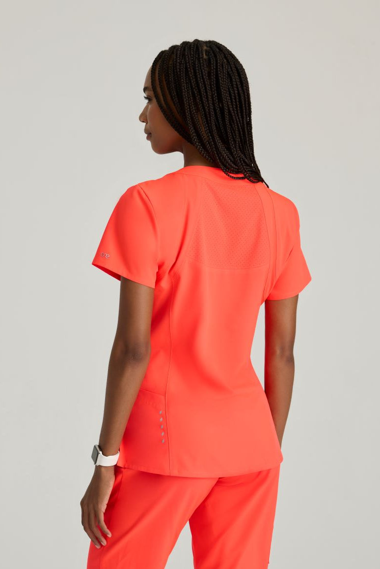 Barco One 4 Pocket V-Neck Perforated Panel Scrub Top | Neon Flame