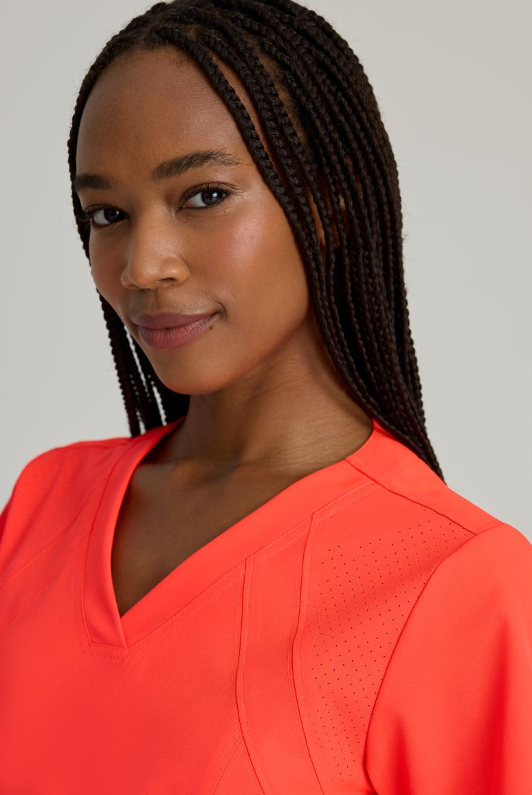 Barco One 4 Pocket V-Neck Perforated Panel Scrub Top | Neon Flame