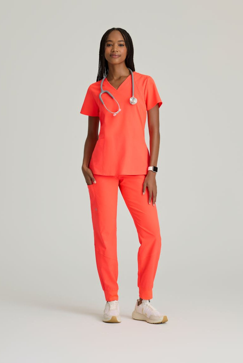 Barco One 4 Pocket V-Neck Perforated Panel Scrub Top | Neon Flame
