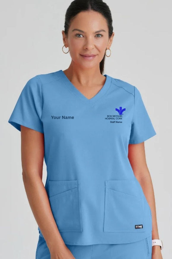Staff Nurse Emma tunic 4 pocket with Bon Secours Cork logo and your name