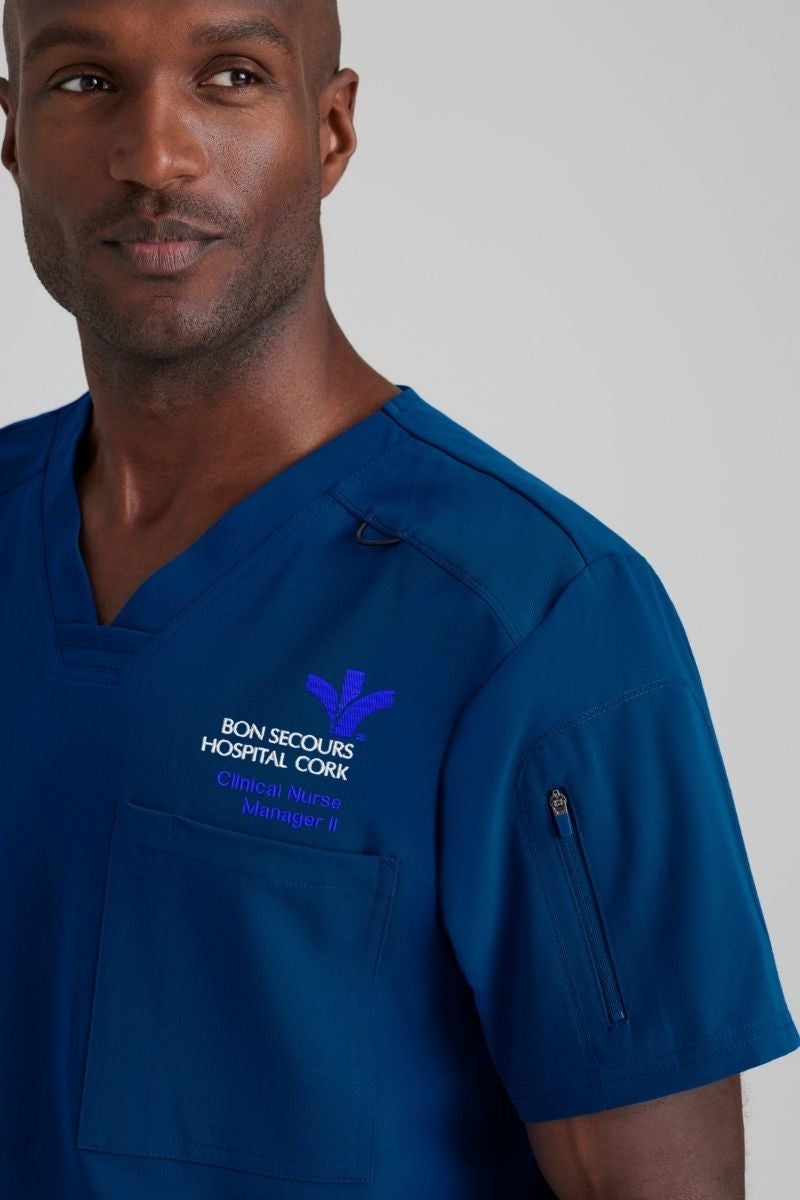 Manager's Murphy V-Neck Scrub Top with BonSecours Cork logo and your name | CNM 2