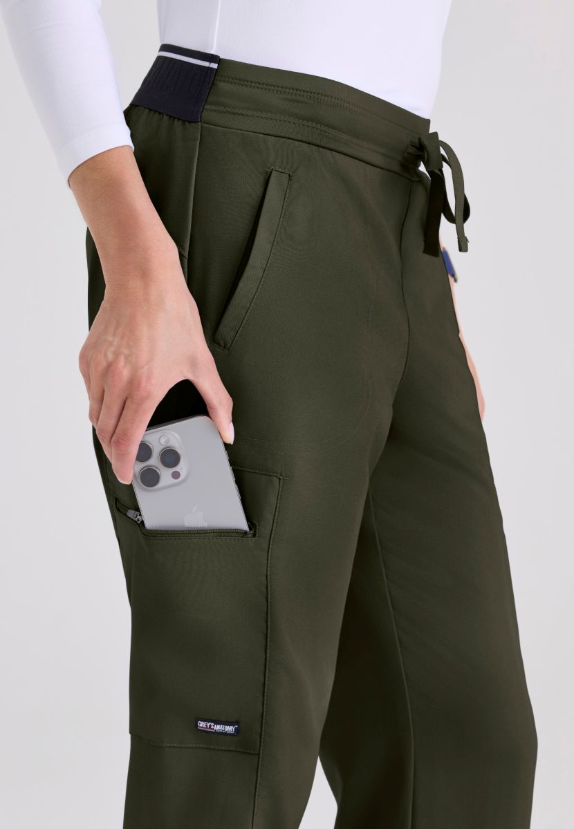 Greys Anatomy Kim 3 Pocket Elastic Back Waistband Zip-Pocket Pants | OLIVE