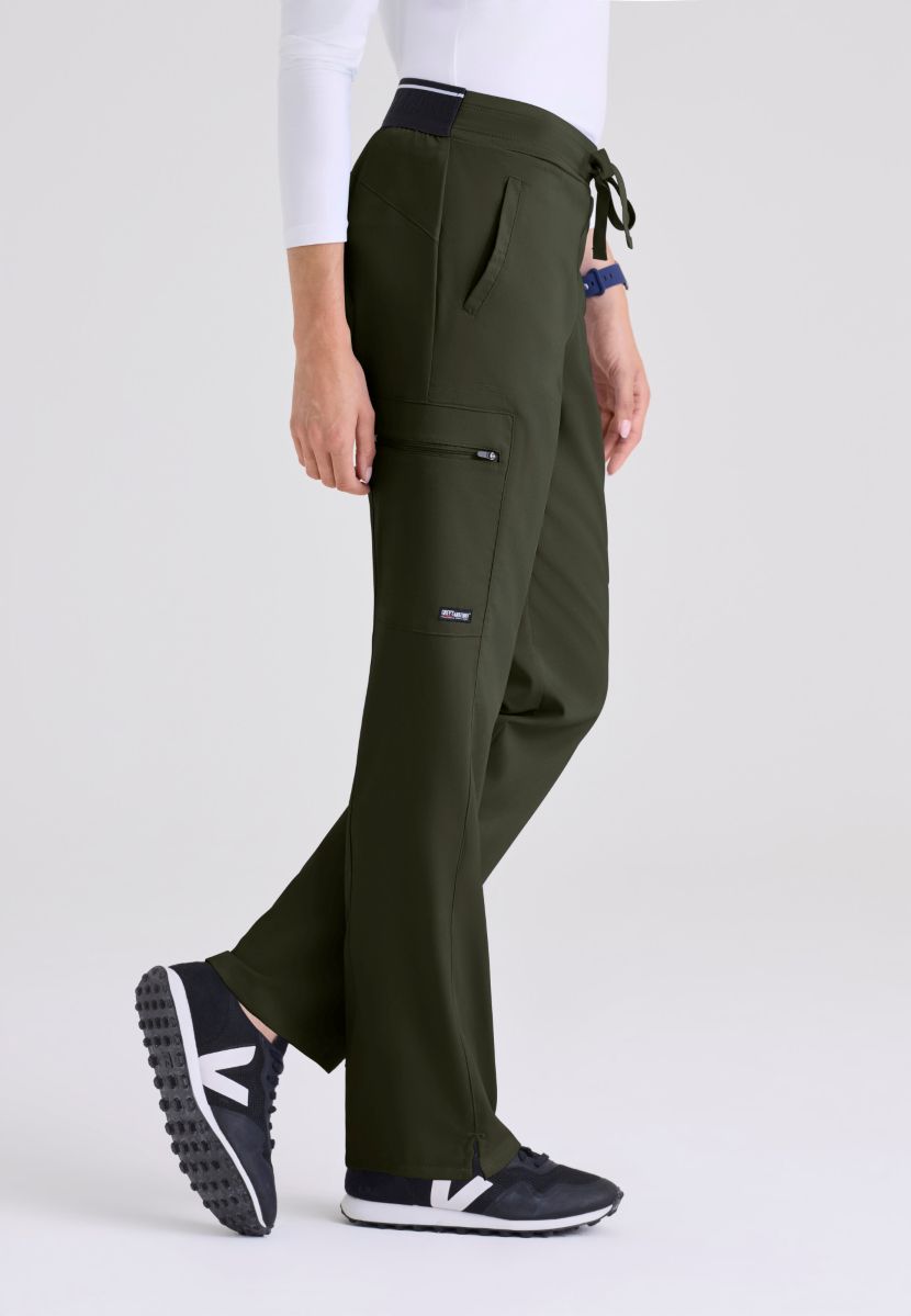 Greys Anatomy Kim 3 Pocket Elastic Back Waistband Zip-Pocket Pants | OLIVE