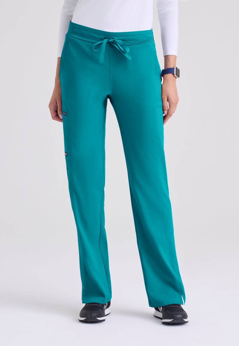 Greys Anatomy Kim 3 Pocket Elastic Back Waistband Zip-Pocket Pants | Teal