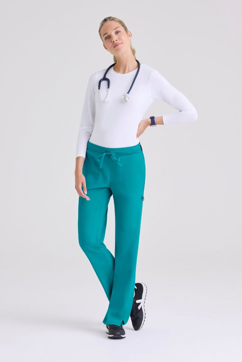 Greys Anatomy Kim 3 Pocket Elastic Back Waistband Zip-Pocket Pants | Teal