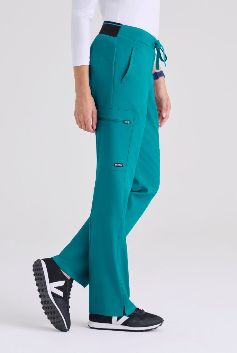 Greys Anatomy Kim 3 Pocket Elastic Back Waistband Zip-Pocket Pants | Teal