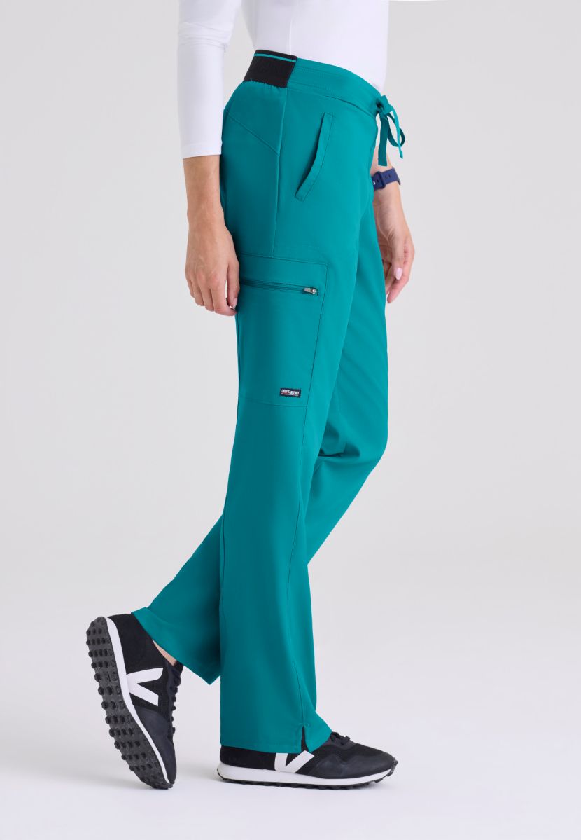 Greys Anatomy Kim 3 Pocket Elastic Back Waistband Zip-Pocket Pants | Teal