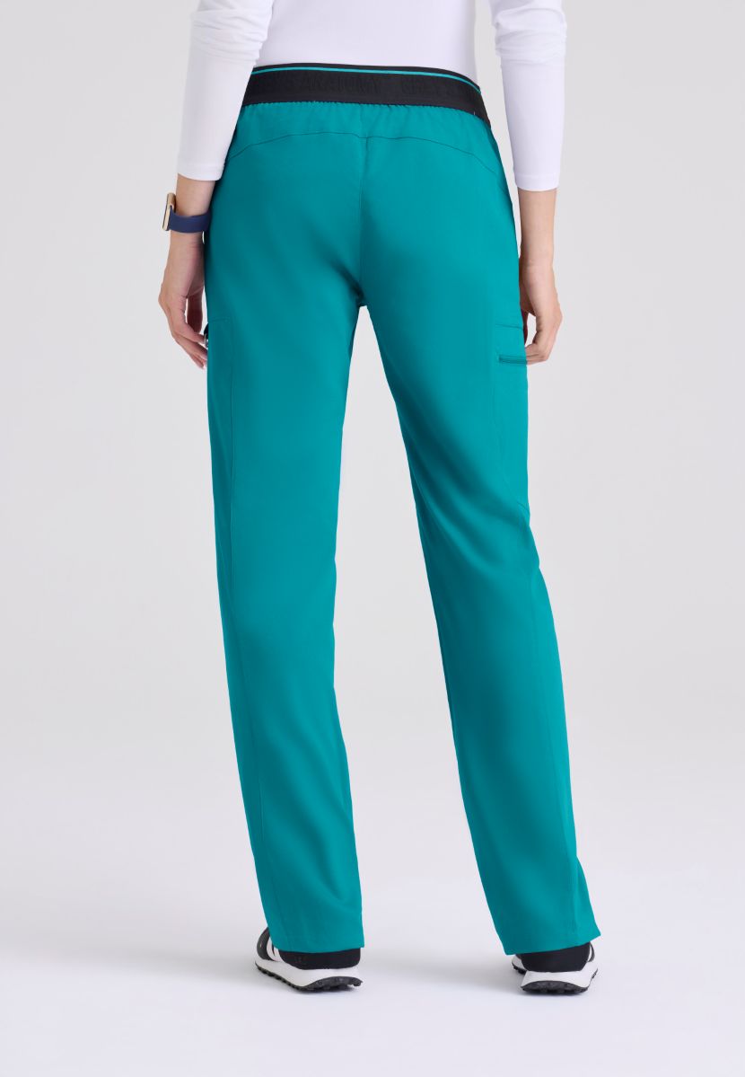 Greys Anatomy Kim 3 Pocket Elastic Back Waistband Zip-Pocket Pants | Teal