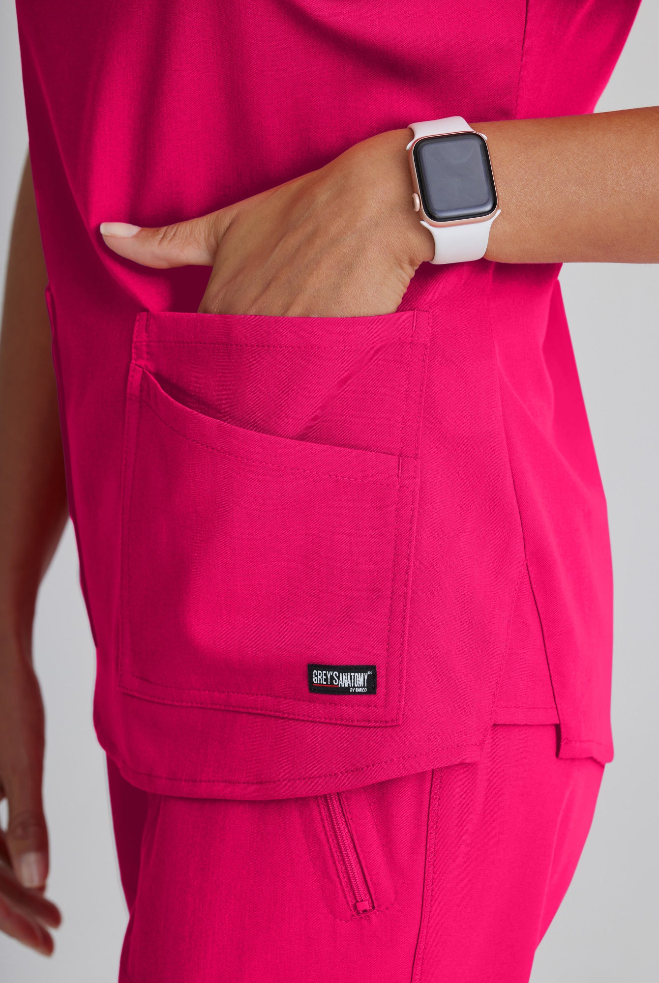 Greys Anatomy Emma 4 pocket, V-neck scrub top with angled seams | VIBRANCE PINK