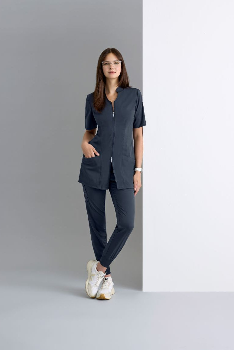 Grey's Anatomy Spandex Stretch Women's Sahar 2-Pocket Banded Collar Top | Steel