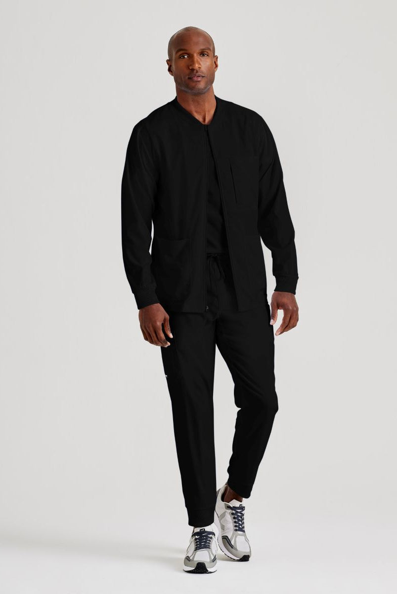 Grey's Anatomy by Barco Spandex Stretch Men's Antimicrobial Warm-Up Scrub Jacket | BLACK