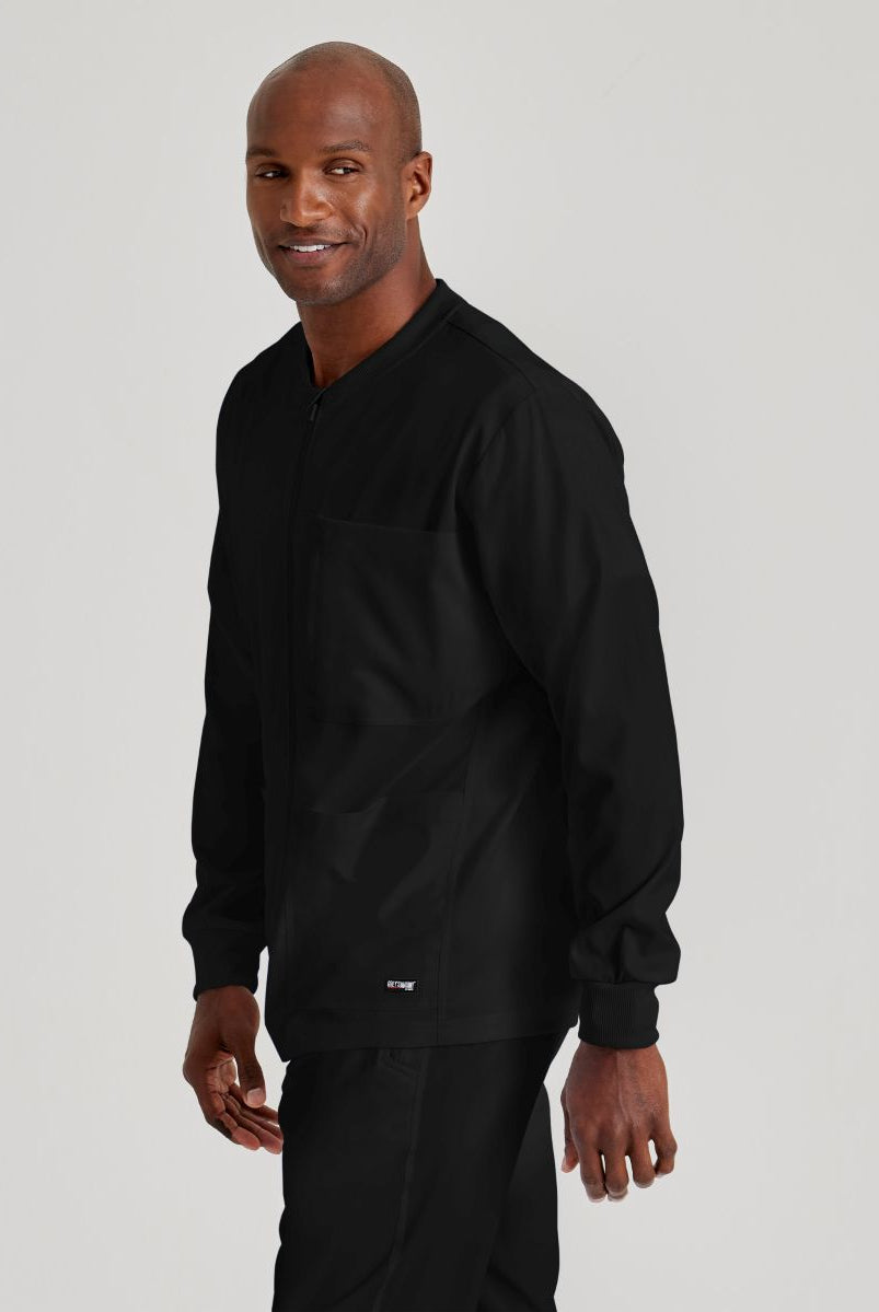 Grey's Anatomy by Barco Spandex Stretch Men's Antimicrobial Warm-Up Scrub Jacket | BLACK