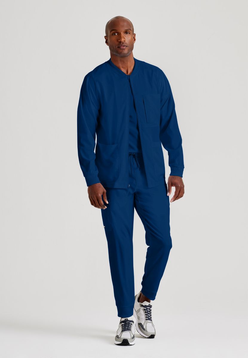Grey's Anatomy by Barco Spandex Stretch Men's Antimicrobial Warm-Up Scrub Jacket | NAVY