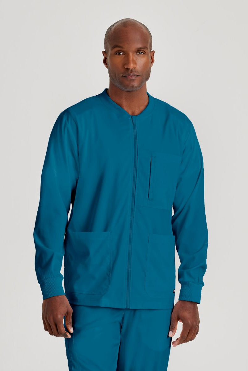 Grey's Anatomy by Barco Spandex Stretch Men's Antimicrobial Warm-Up Scrub Jacket | Bahama / Caribbean