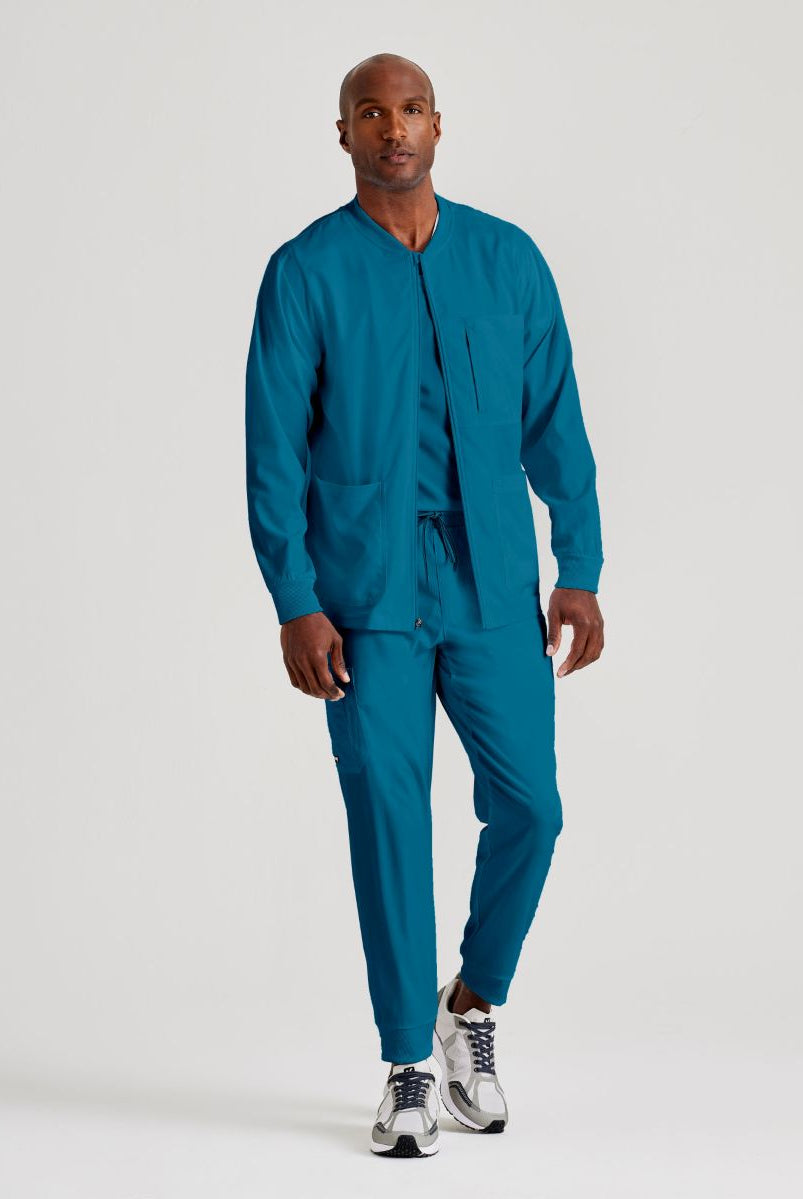Grey's Anatomy by Barco Spandex Stretch Men's Antimicrobial Warm-Up Scrub Jacket | Bahama / Caribbean