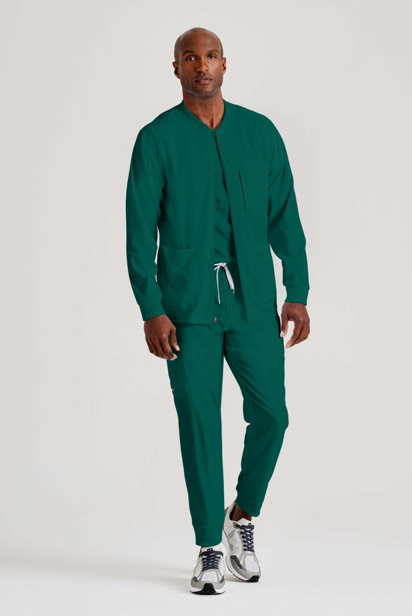 Grey's Anatomy by Barco Spandex Stretch Men's Antimicrobial Warm-Up Scrub Jacket | Hunter Green