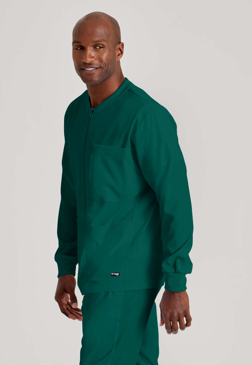 Grey's Anatomy by Barco Spandex Stretch Men's Antimicrobial Warm-Up Scrub Jacket | Hunter Green