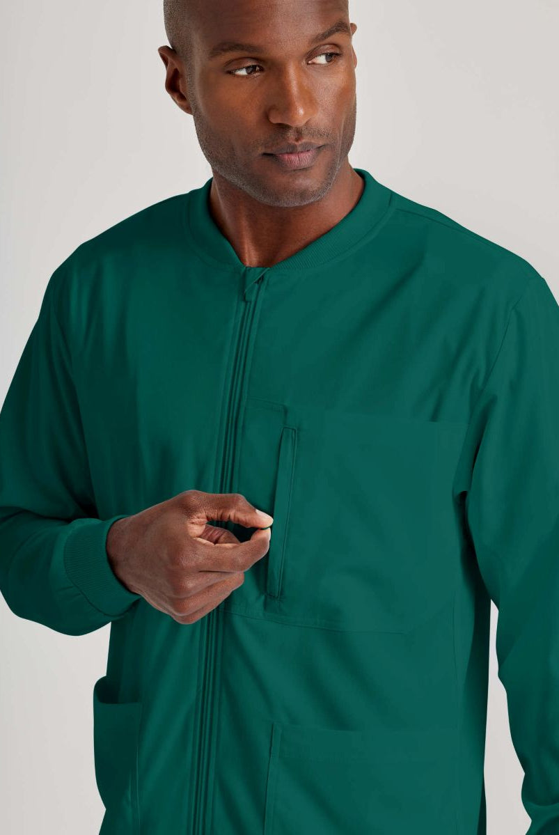 Grey's Anatomy by Barco Spandex Stretch Men's Antimicrobial Warm-Up Scrub Jacket | Hunter Green